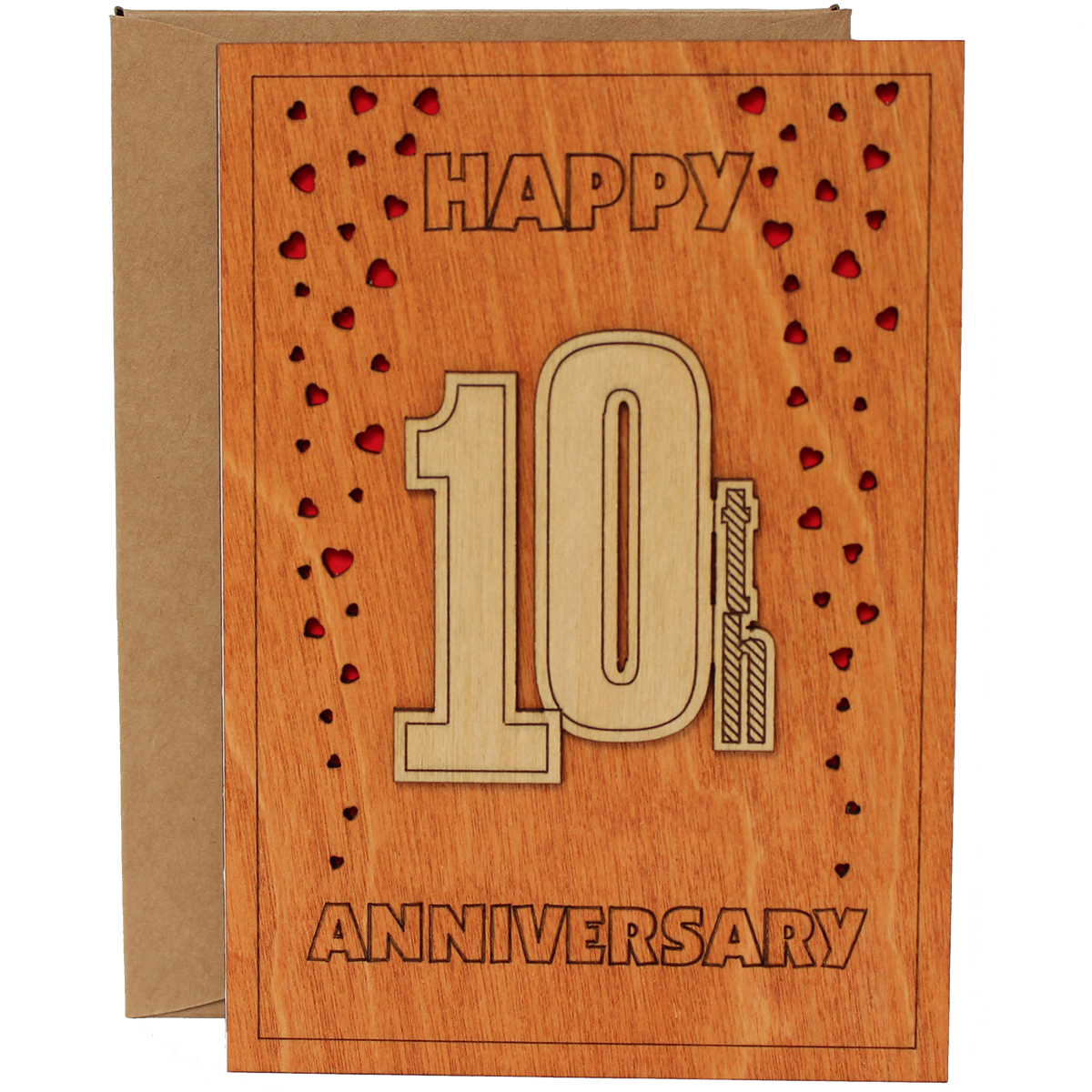 Happy 10th Anniversary Wood Card. Gift for Her, Wife or Him, Husband