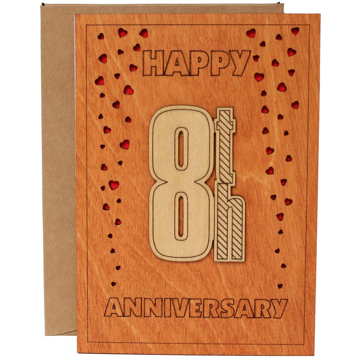 Happy 8th Anniversary Wood Card. Gift for Her, Wife or Him, Husband