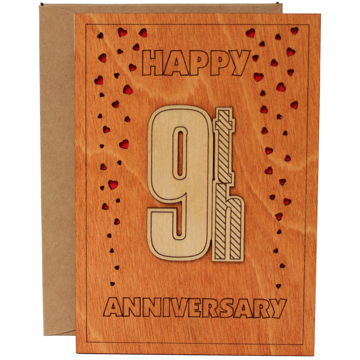 Happy 9th Anniversary Wood Card. Gift for Her, Wife or Him, Husband