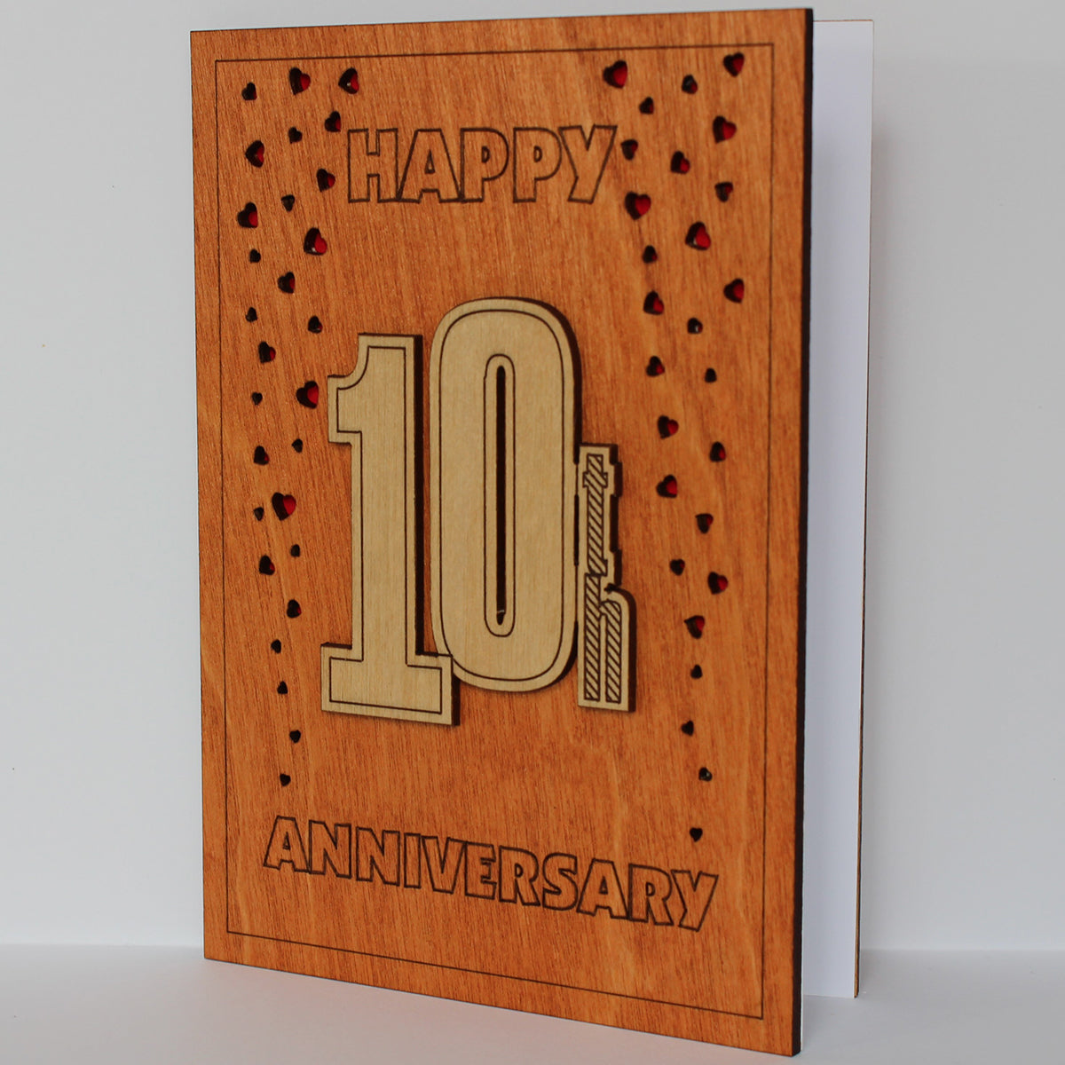 Happy 10th Anniversary Wood Card. Gift for Her, Wife or Him, Husband