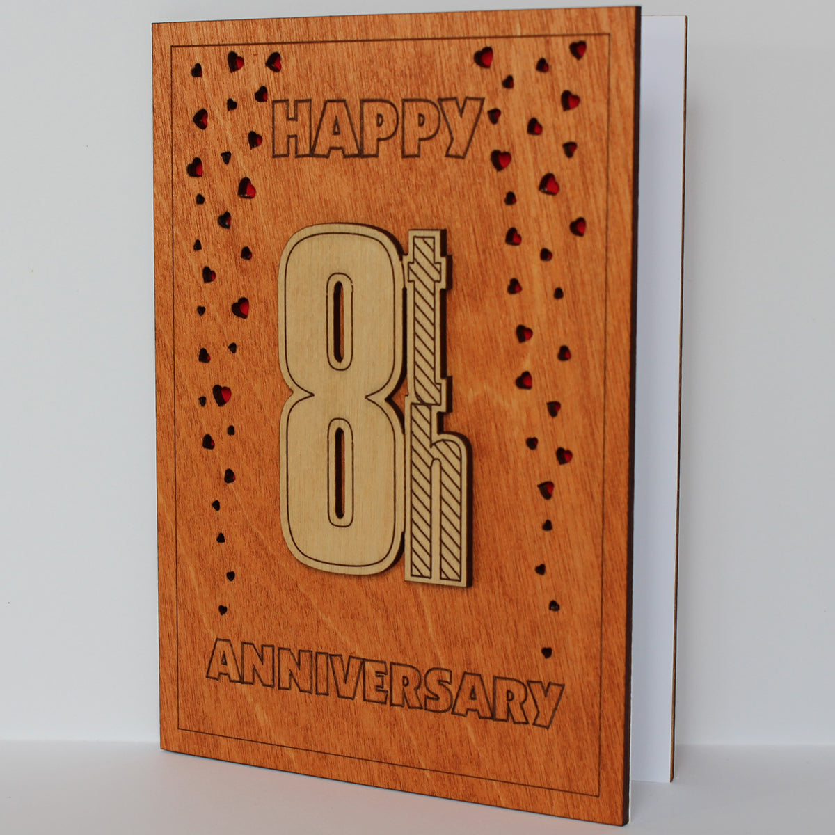 Happy 8th Anniversary Wood Card. Gift for Her, Wife or Him, Husband