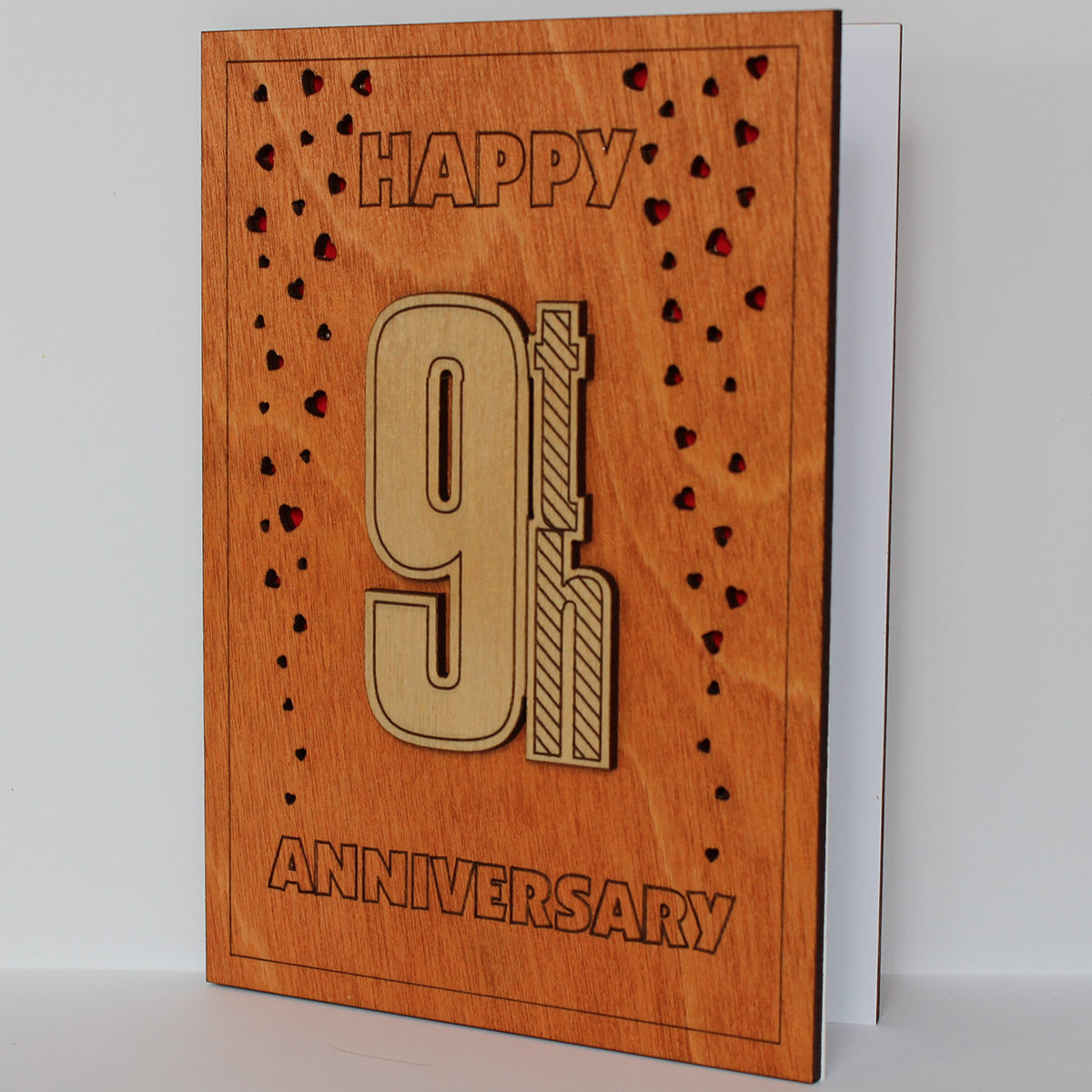 Happy 9th Anniversary Wood Card. Gift for Her, Wife or Him, Husband