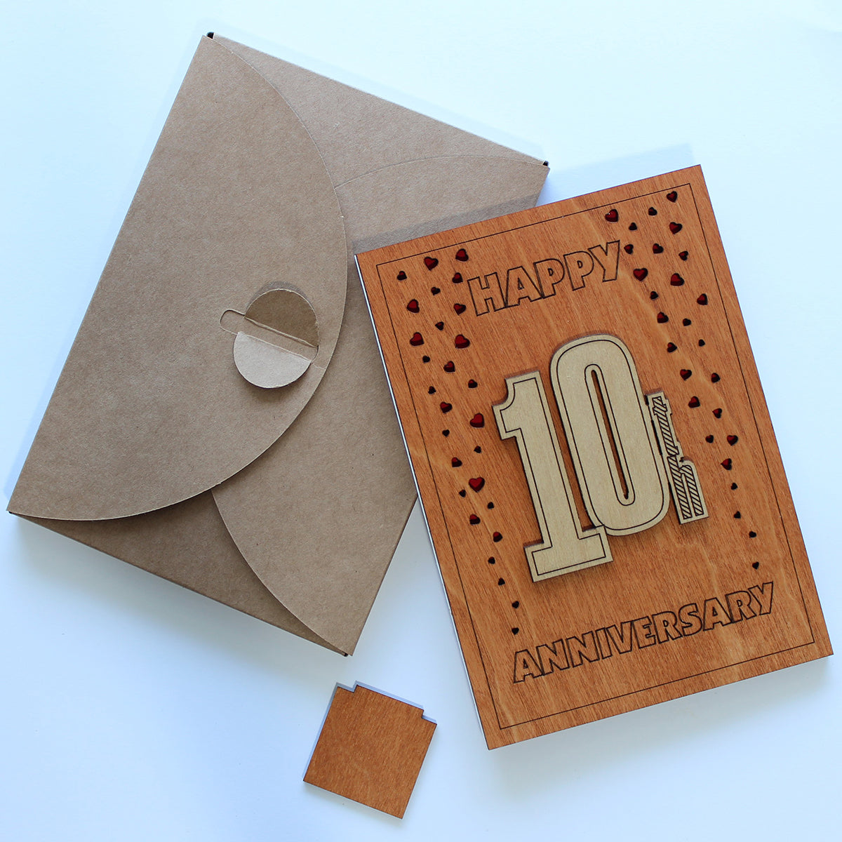 Happy 10th Anniversary Wood Card. Gift for Her, Wife or Him, Husband