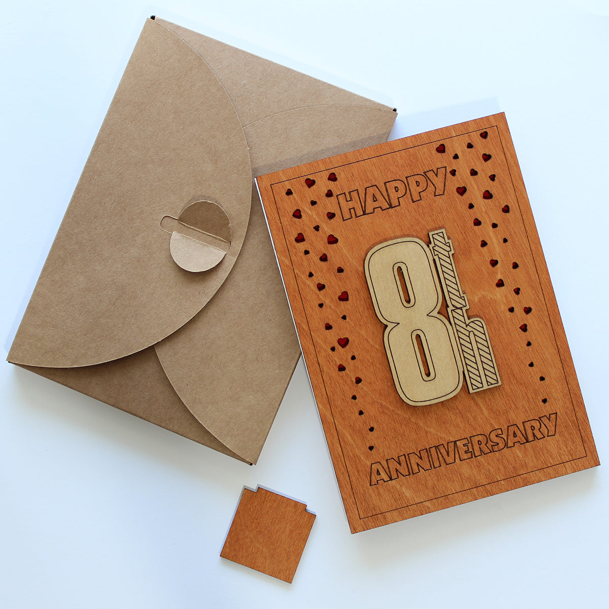 Happy 8th Anniversary Wood Card. Gift for Her, Wife or Him, Husband