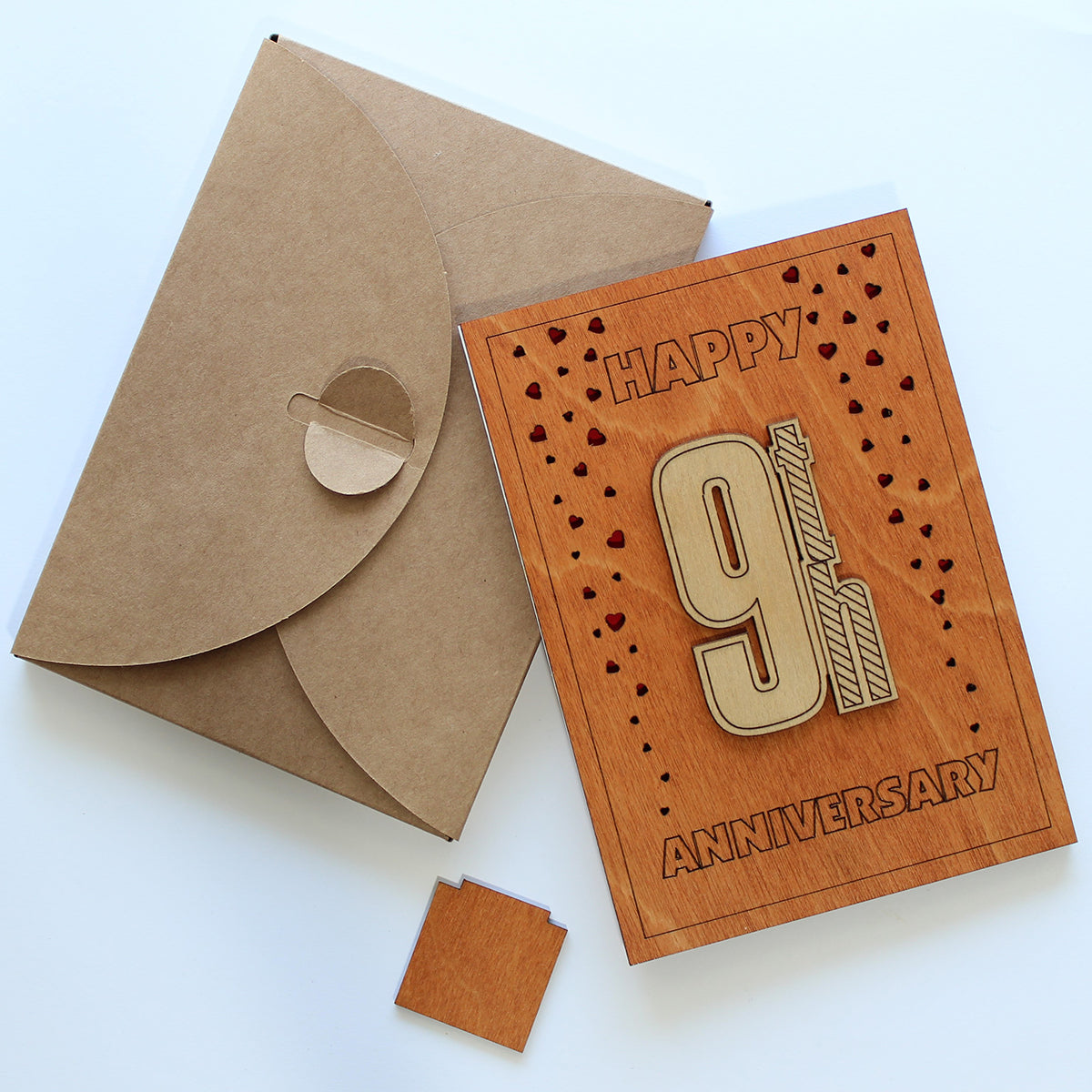 Happy 9th Anniversary Wood Card. Gift for Her, Wife or Him, Husband