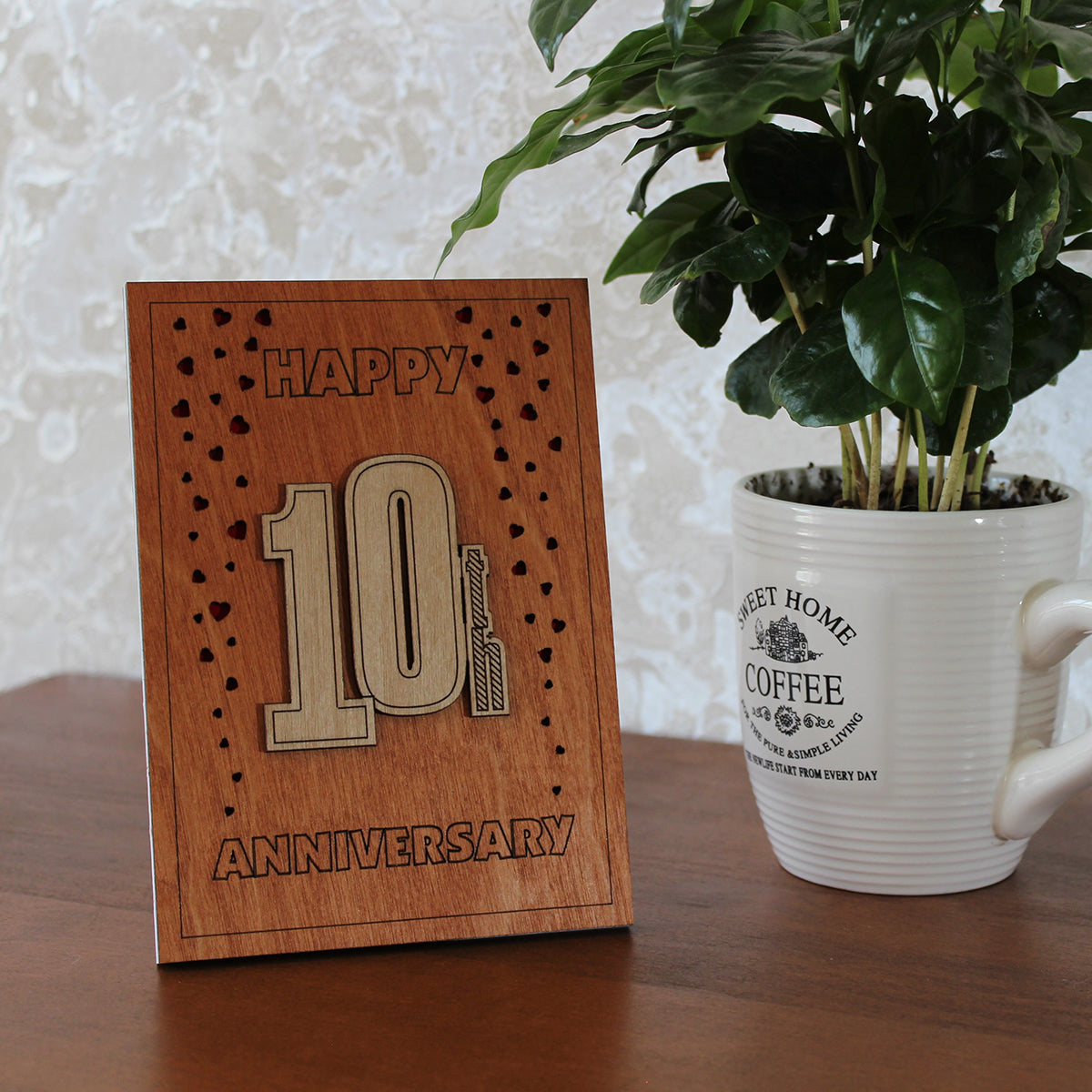 Happy 10th Anniversary Wood Card. Gift for Her, Wife or Him, Husband