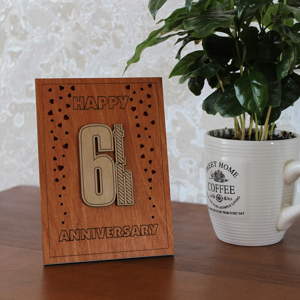 Happy 6th Anniversary Wood Card. Gift for Her, Wife or Him, Husband