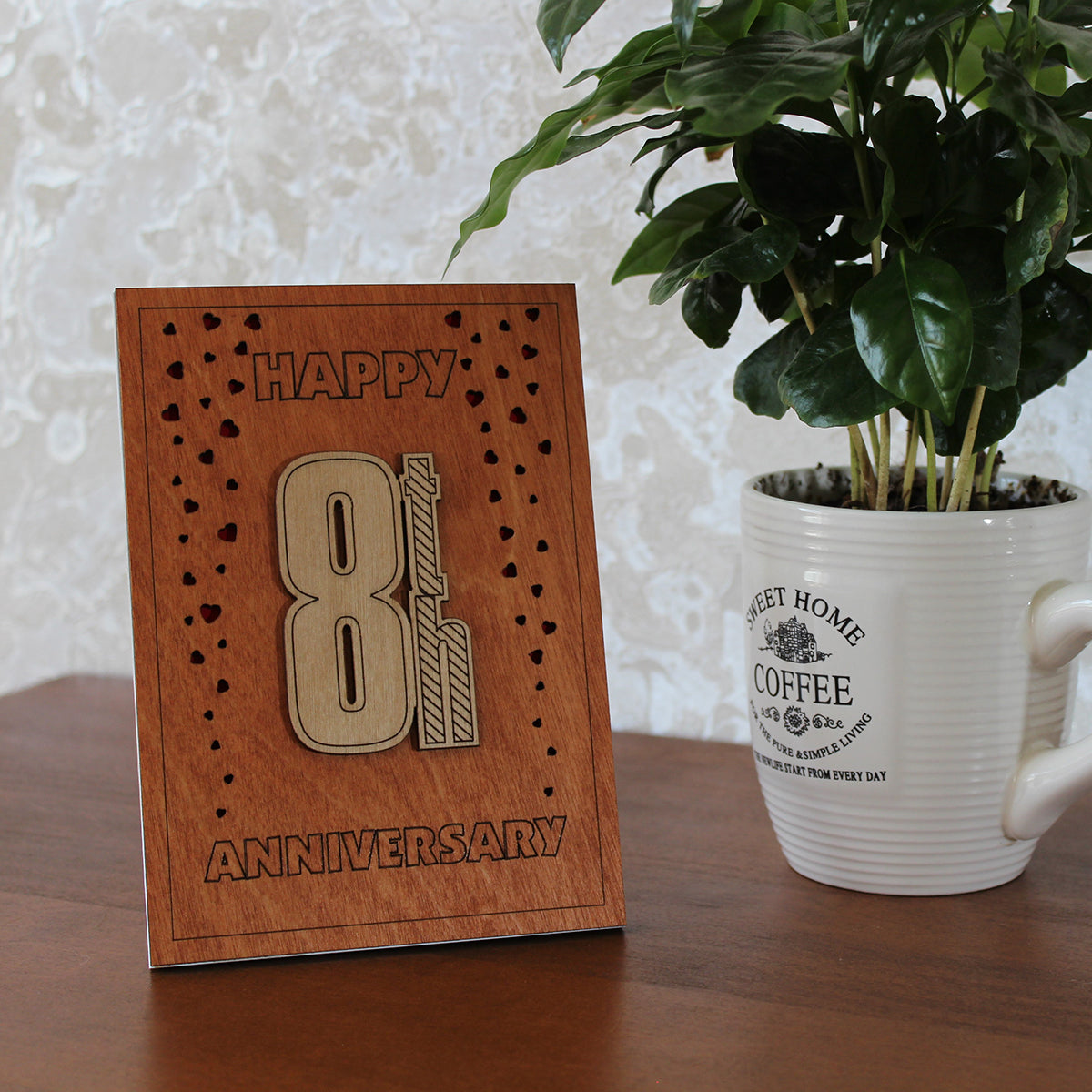 Happy 8th Anniversary Wood Card. Gift for Her, Wife or Him, Husband