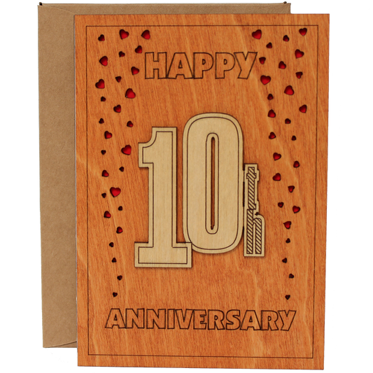 Happy 10th Anniversary Wood Card. Gift for Her, Wife or Him, Husband