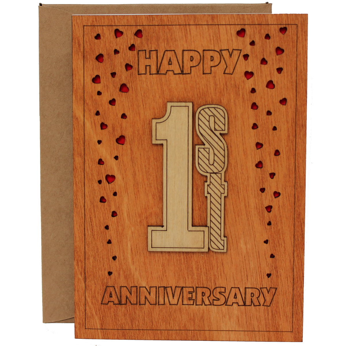 Happy 1st Anniversary Wood Card. Gift for Her, Wife or Him, Husband