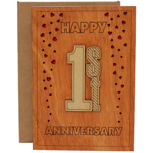 Happy 1st Anniversary Wood Card. Gift for Her, Wife or Him, Husband