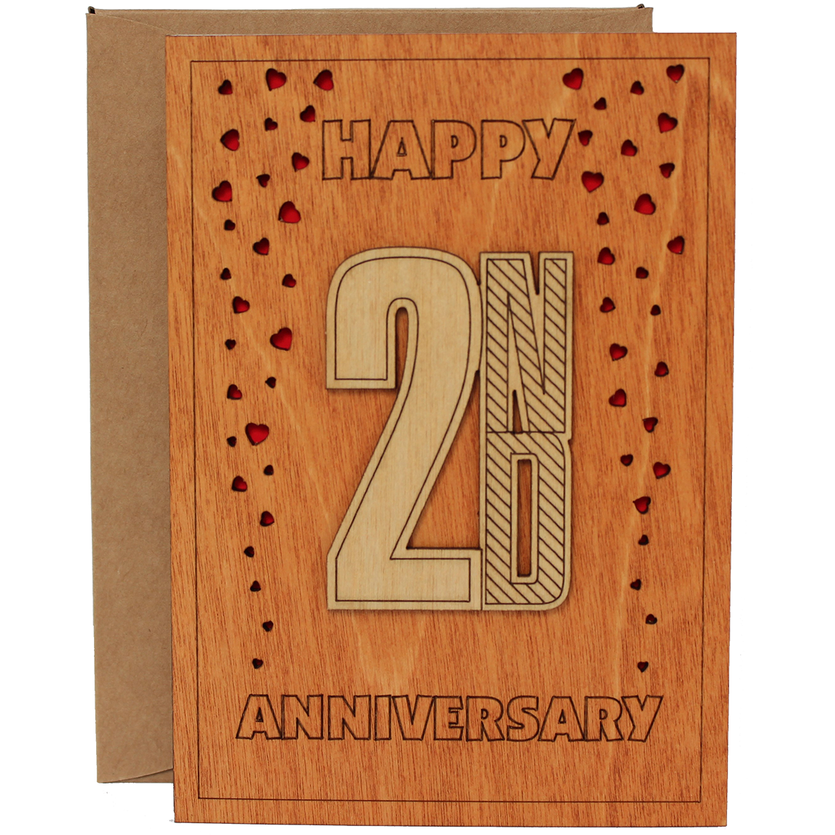 Happy 2nd Anniversary Wood Card. Gift for Her, Wife or Him, Husband