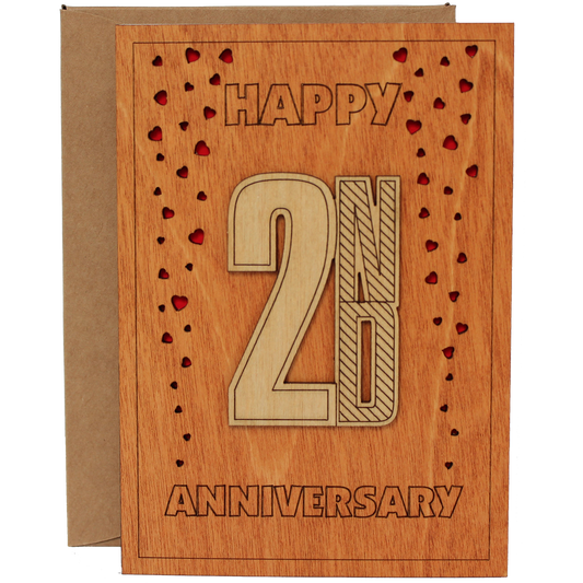 Happy 2nd Anniversary Wood Card. Gift for Her, Wife or Him, Husband