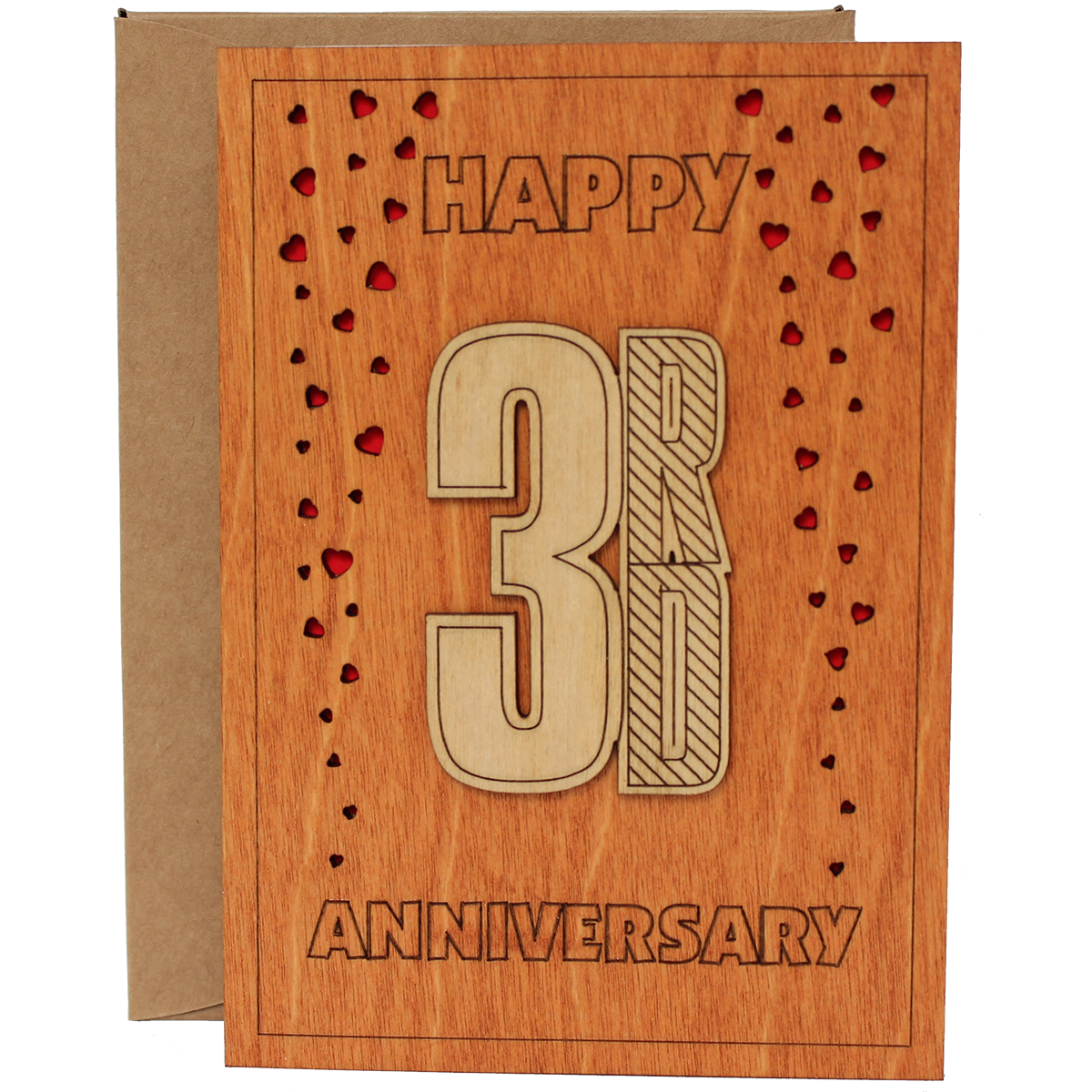 Happy 3rd Anniversary Wood Card. Gift for Her, Wife or Him, Husband