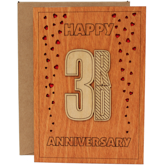 Happy 3rd Anniversary Wood Card. Gift for Her, Wife or Him, Husband