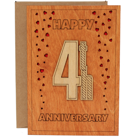 Happy 4th Anniversary Wood Card. Gift for Her, Wife or Him, Husband. Handmade