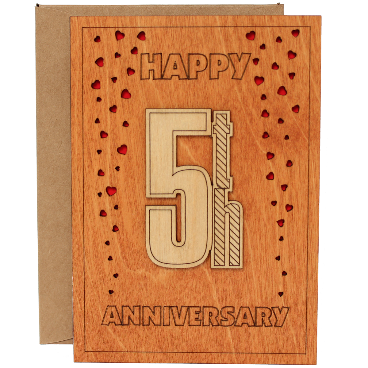 Happy 5th Anniversary Wood Card. Gift for Her, Wife or Him, Husband
