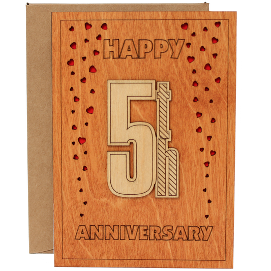 Happy 5th Anniversary Wood Card. Gift for Her, Wife or Him, Husband