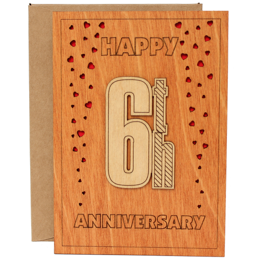 Happy 6th Anniversary Wood Card. Gift for Her, Wife or Him, Husband