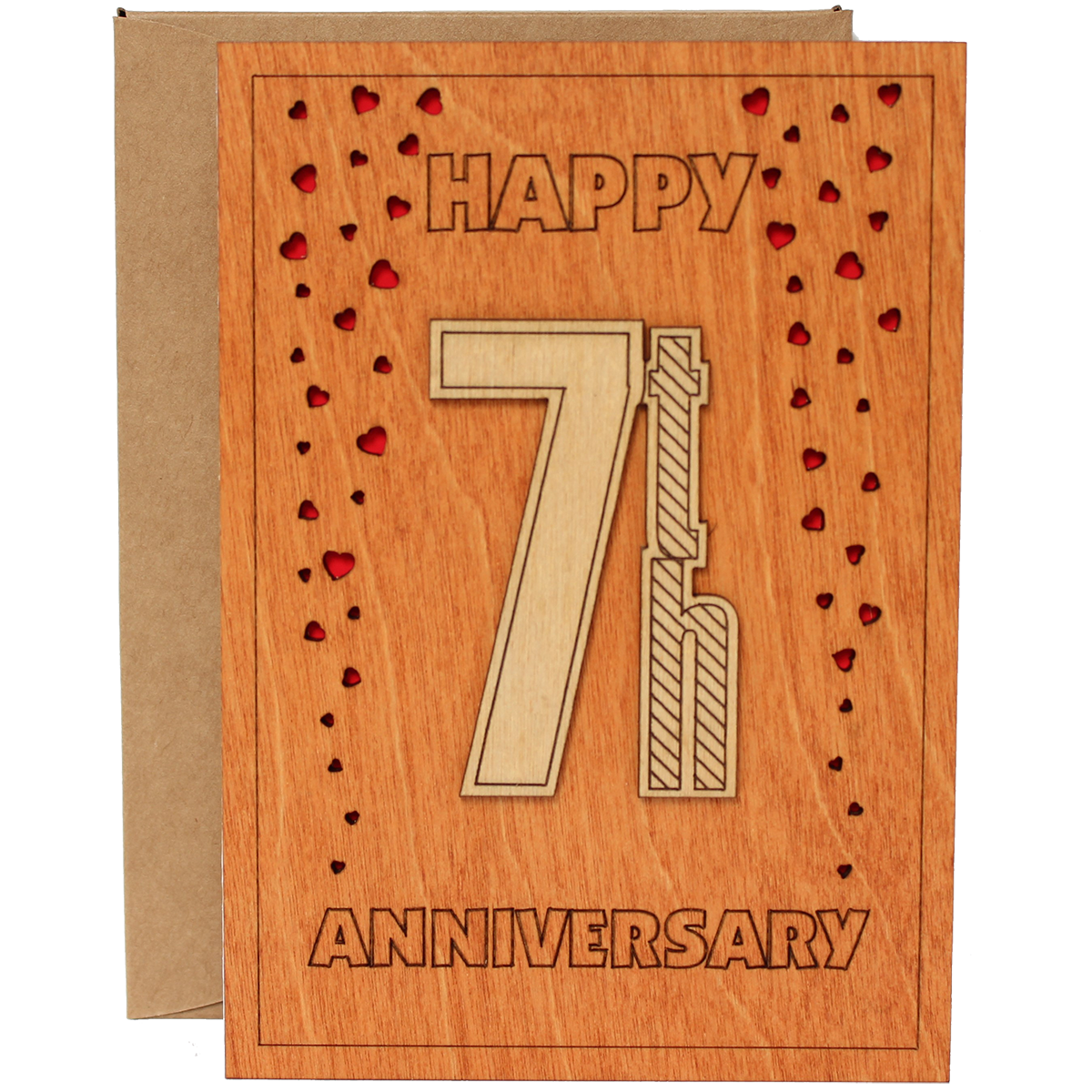 Happy 7th Anniversary Wood Card. Gift for Her, Wife or Him, Husband