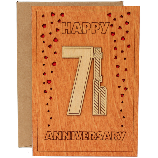 Happy 7th Anniversary Wood Card. Gift for Her, Wife or Him, Husband