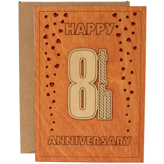 Happy 8th Anniversary Wood Card. Gift for Her, Wife or Him, Husband