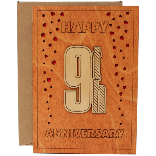 Happy 9th Anniversary Wood Card. Gift for Her, Wife or Him, Husband
