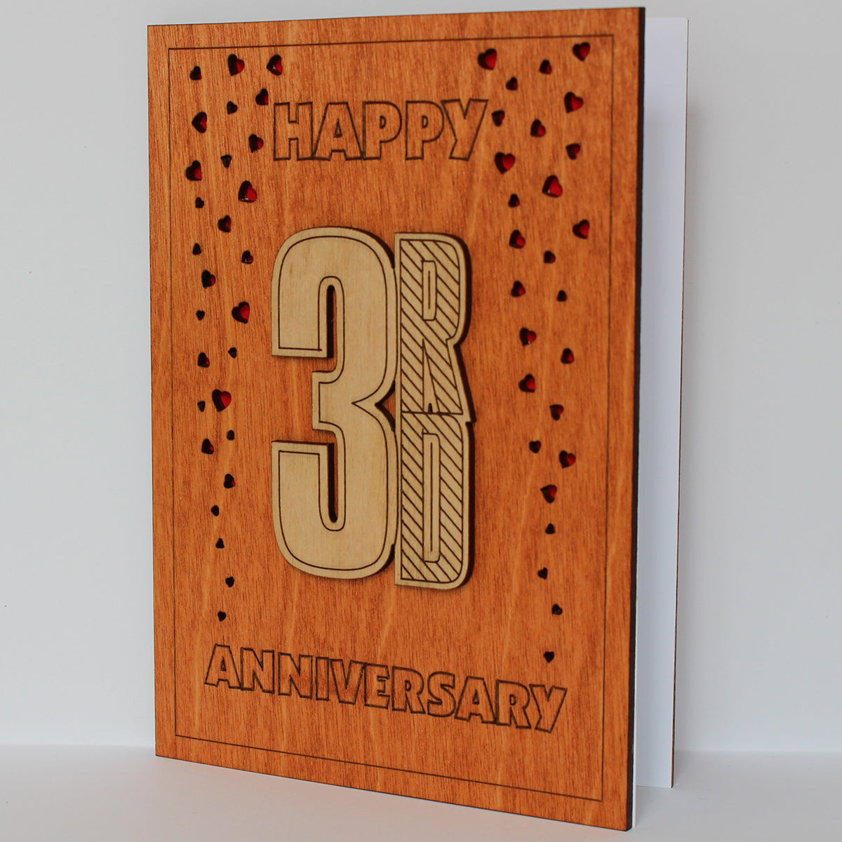 Happy 3rd Anniversary Wood Card. Gift for Her, Wife or Him, Husband