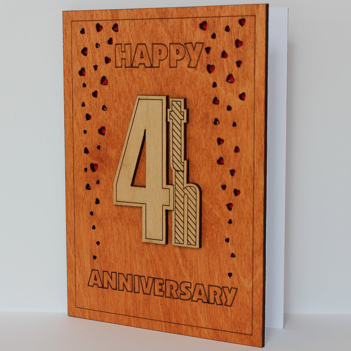Happy 4th Anniversary Wood Card. Gift for Her, Wife or Him, Husband. Handmade