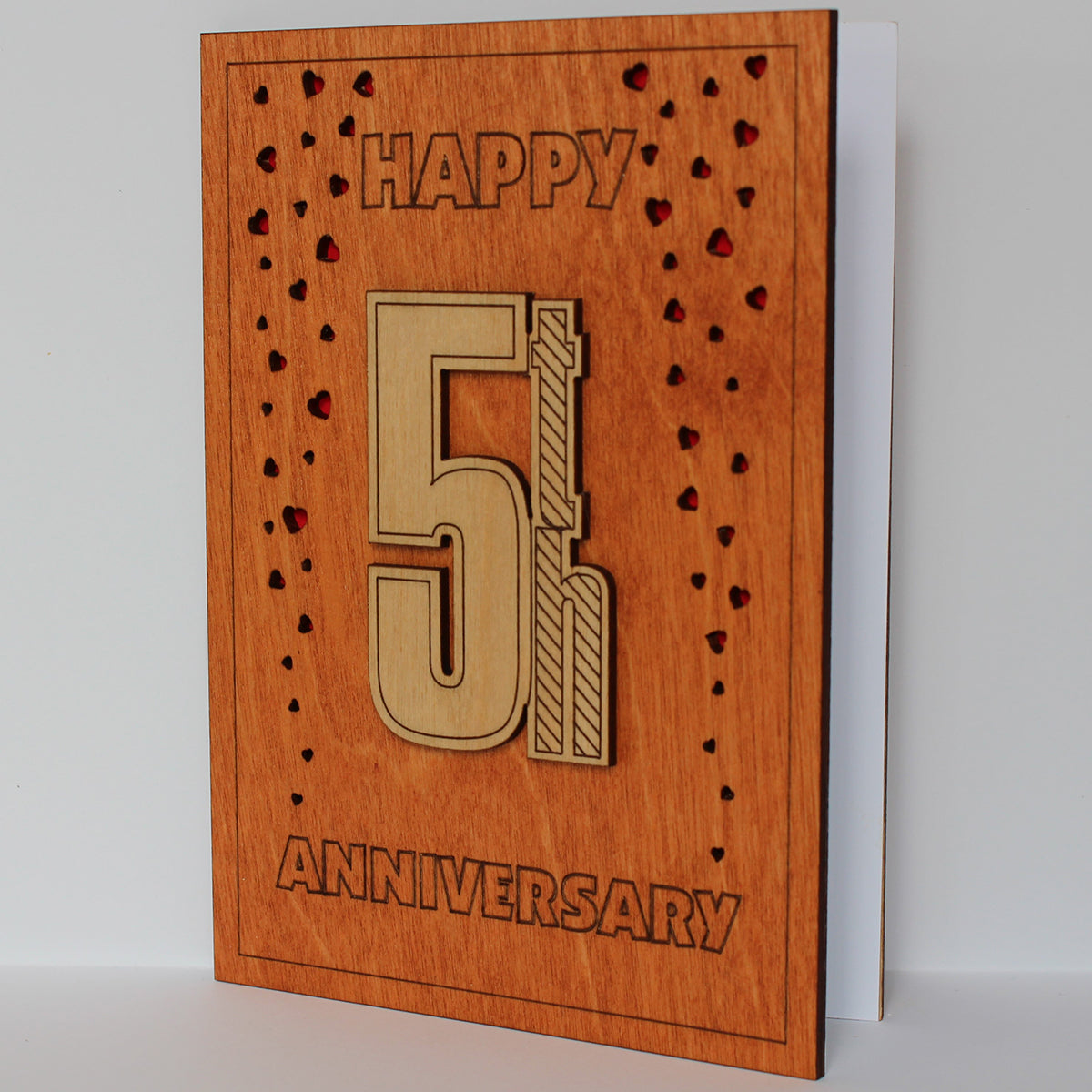 Happy 5th Anniversary Wood Card. Gift for Her, Wife or Him, Husband