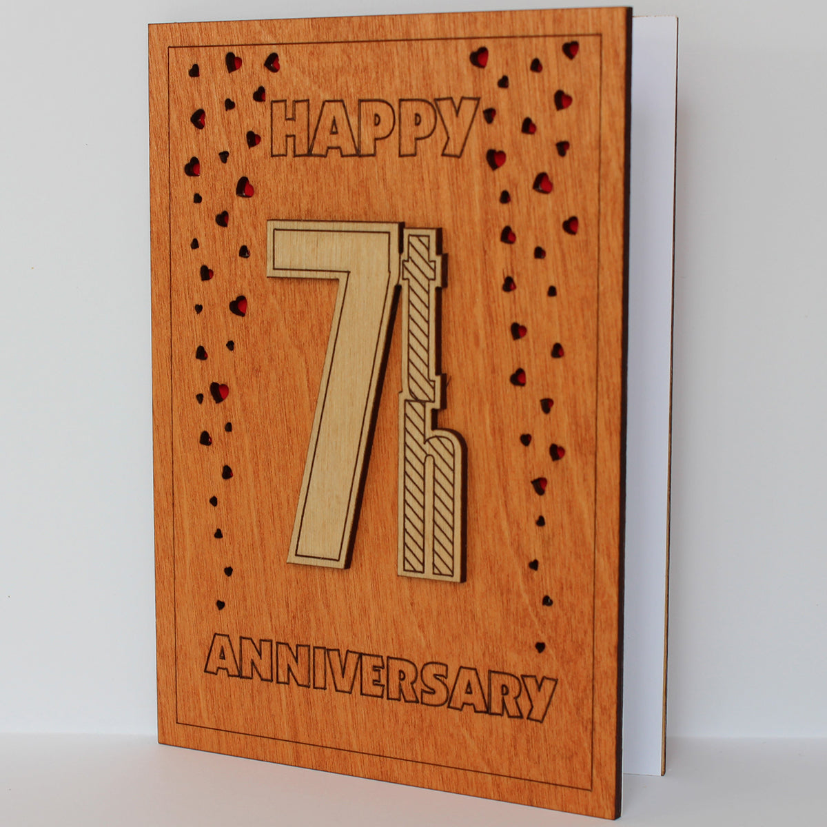 Happy 7th Anniversary Wood Card. Gift for Her, Wife or Him, Husband