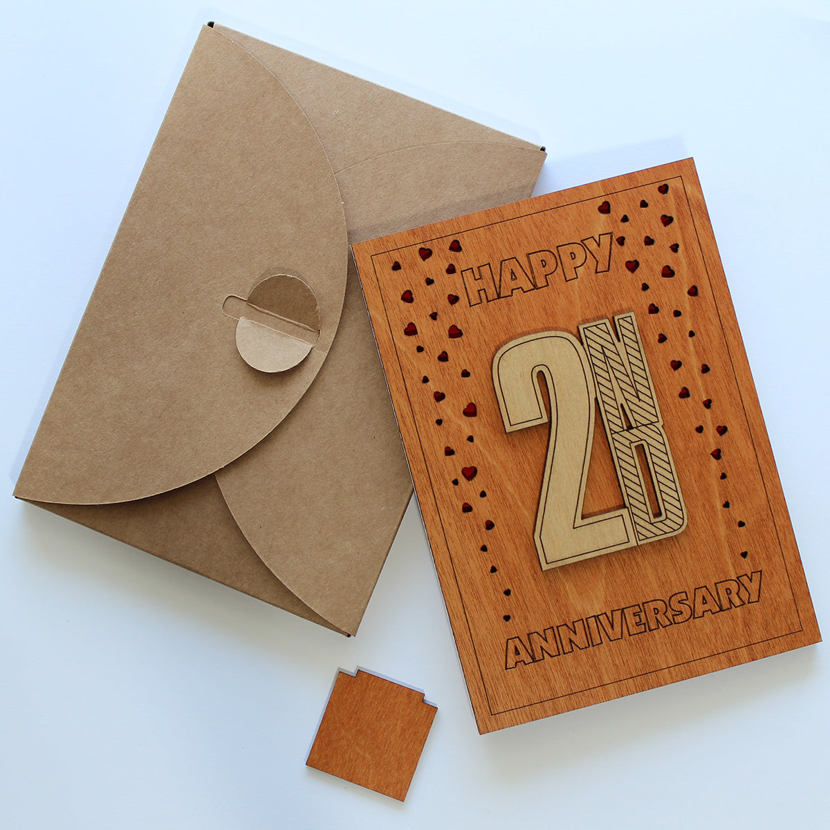 Happy 2nd Anniversary Wood Card. Gift for Her, Wife or Him, Husband