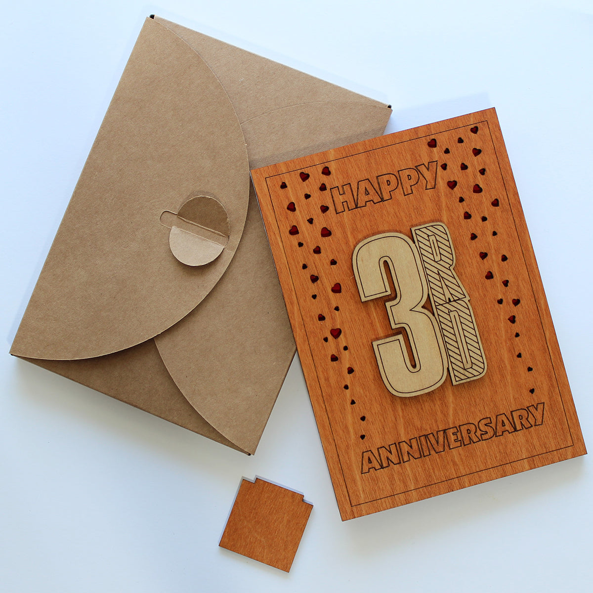 Happy 3rd Anniversary Wood Card. Gift for Her, Wife or Him, Husband
