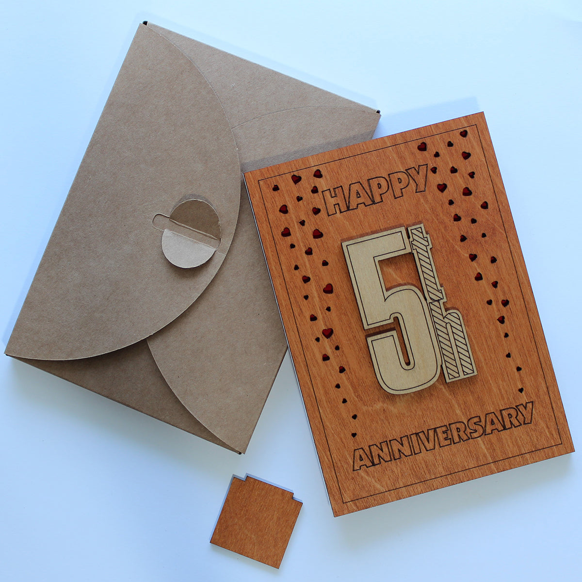 Happy 5th Anniversary Wood Card. Gift for Her, Wife or Him, Husband