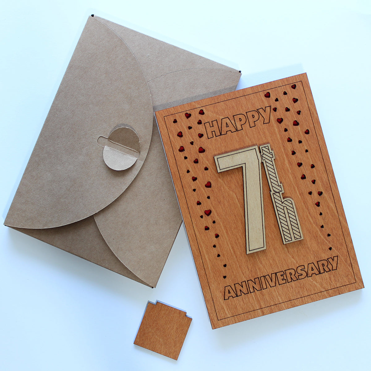 Happy 7th Anniversary Wood Card. Gift for Her, Wife or Him, Husband