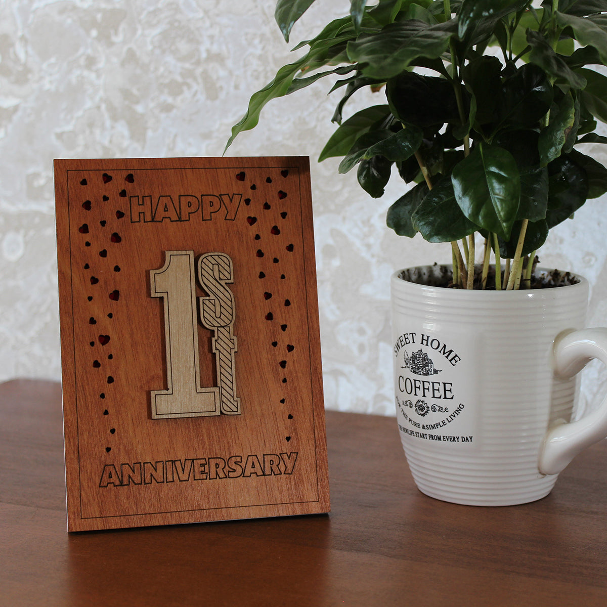 Happy 1st Anniversary Wood Card. Gift for Her, Wife or Him, Husband