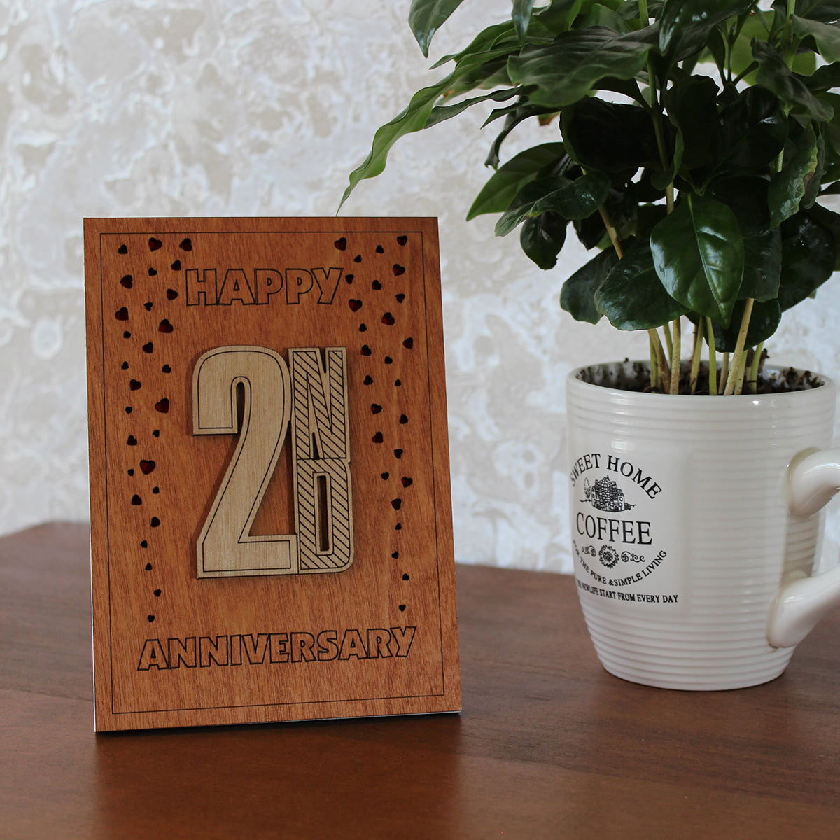 Happy 2nd Anniversary Wood Card. Gift for Her, Wife or Him, Husband