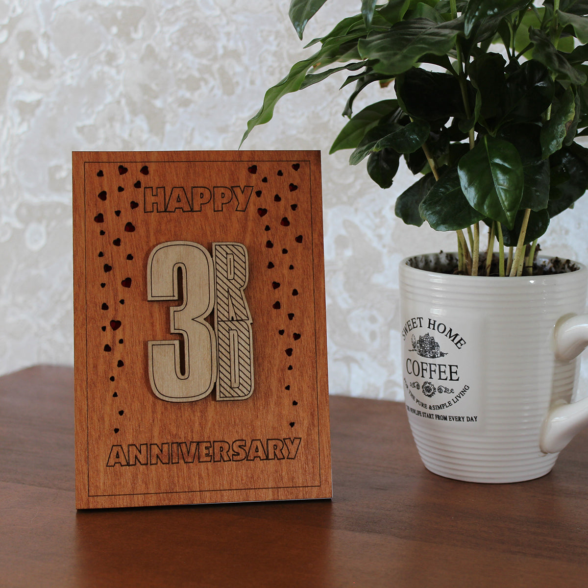 Happy 3rd Anniversary Wood Card. Gift for Her, Wife or Him, Husband