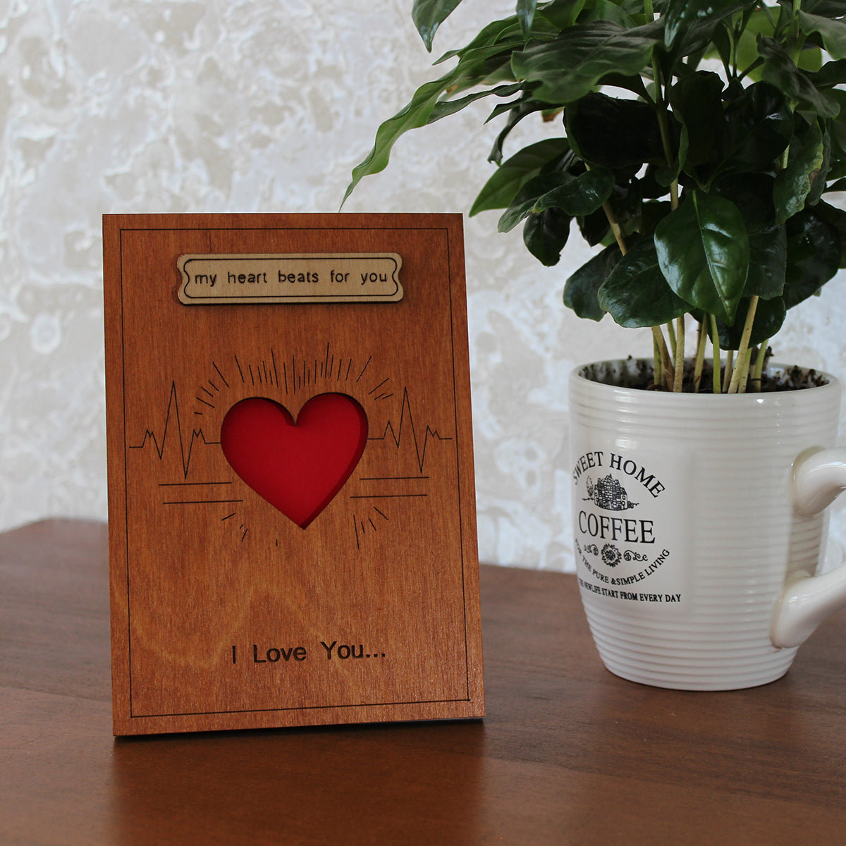 Valentines Day, Love Wood Card for Her, Wife, Girlfriend or Him, Husband, Boyfriend