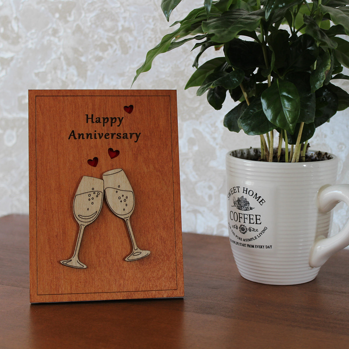 Happy Anniversary Wood Card for Her, Wife or Him, Husband